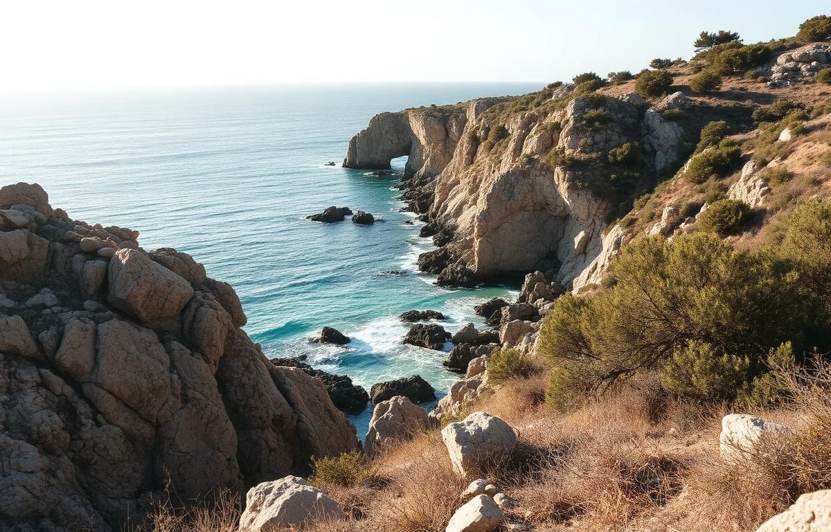Wild Sardinian coastline with turquoise sea and granite rocks