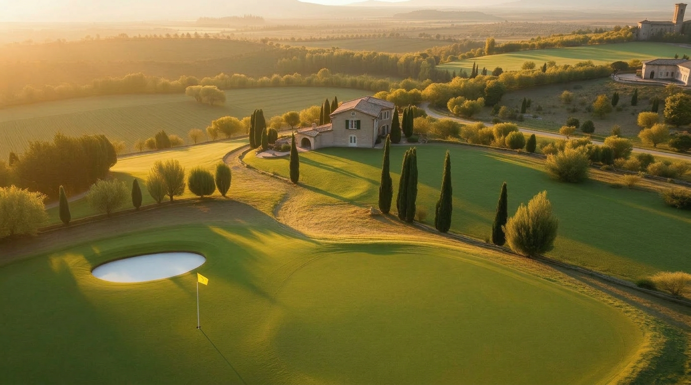 Italian golf course at golden hour
