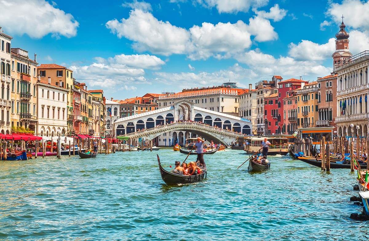 Rialto Bridge and gondolas on the Grand Canal, Venice